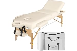 TecTake® Table de Massage Pliante Professionnelle 3 Zones Épaisseur de 13 cm Massage et Relaxation Bois Table Esthetique Professionnel Lit de Massage Portable Housse de Transport - Beige