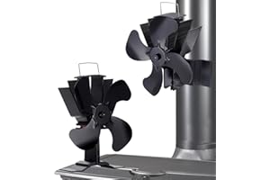 JIMBON Dos en uno Cuatro Hojas Ventilador Estufa Leña,se Pueden Colocar Directamente en la superficie de la Chimenea o Decorar en el Tubo de Humo,Silenciando la Madera del Ventilador de la Chimenea