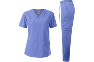 Dagacci Medical Uniform Unisex 4-Way Stretch Scrubs Set Medical Scrubs Top and Pants