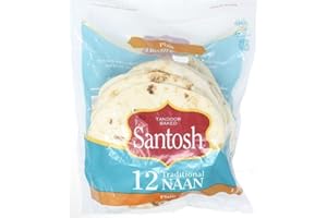AHG INVESTMENT Santosh Tandoor Baked Traditional Naan Bread Plain Vegan Kosher 12Pcs Pack 1.3kg