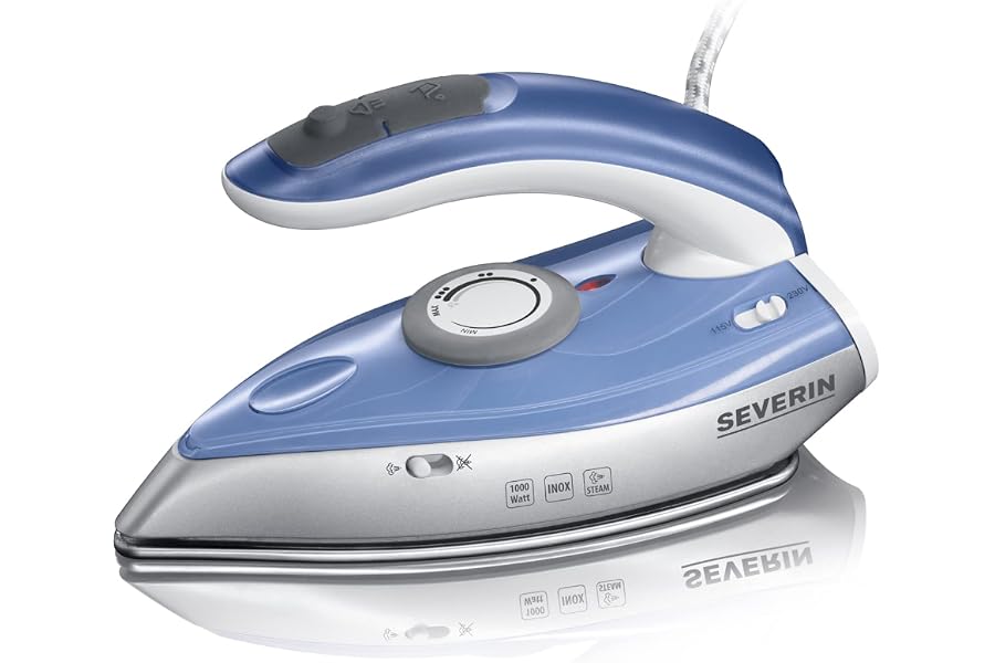 SEVERIN Plancha de Viaje, planchado a vapor y en seco, chorro de vapor vertical, Bitensión 115/230 V, 1000 W, 50 ml, Dim