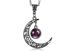 Telooco Moon Crystal Necklace Goth Necklace Black Punk Hollow Moon Necklaces Vintage Crescent Pendant Necklaces Personalized Gothic Jewellery Gift for Women Girls