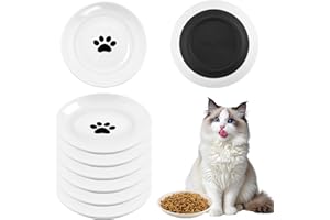 Foydream 6 Stück Futternapf Katze, Katzennapf Flach, Katzenteller, Keramiknapf Katze mit Rutschfestem Silikonboden, Katzenfutternapf, Katzenschale für Katzen Kätzchen Kleine Hunde, Weiß 15×15×2,8 cm