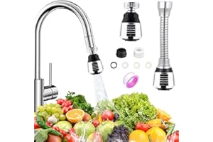 KARBAG 2Pcs Kitchen Tap Spray Head, 360° Swivel Aerator With 2 Modes Universal Extension for 22/24mm Faucet Extender (Short & Long)