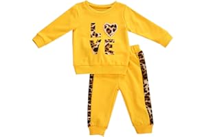 Zukmuk Completo da Bambina Autunno e Inverno, Felpa con Stampa Leopardata a Maniche Lunghe e Pantaloni Lunghi