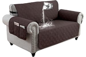 QQJIN 100% Waterproof Sofa Cover 2 Seater, Non-Slip Sofa Slipcover with 6 Side Pocket, Sofa Protector with Adjustable Elastic Strap for Kids, Dogs,Chocolate,2 Seater