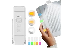 Bigqin Book Light with 100 Index Labels, Reading Lamp for Night, 3 Color Modes, 5 Dimmable Brightness, USB Rechargeable, Perfect for Booklovers and Kids, White