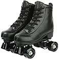 XUDREZ Roller Skates, Double Row Skates Adjustable Leather High-top Roller Skates Perfect Indoor Outdoor Adult Roller Skates with Bag (Black Wheel,43-US:10)