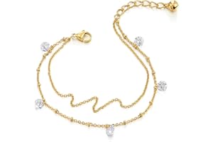 Deux Rangs Acier Inoxydable Femme Bracelets de Cheville avec Zircone Cubique