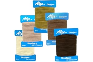 Trimz Darning Wool, Acrylic, Assorted (Cream, Ecru, Khaki, Brown, Dark Brown), 5 x 20m