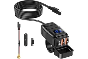 ‎ZEXMTE ZEXMTE Motorrad USB Ladegerät, 6,8A Schnellladung 3.0 Dual-USB Motorrad Telefon Ladegerät mit Voltmeter & EIN/Aus-Schalter, wasserdichter Schnelltrenner SAE zu USB Adapter für Telefon, Tablet, GPS