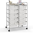 TANGZON 10 Drawers Storage Cart, Rolling Utility Cart with Lockable Wheels, Multipurpose Mobile Organizer Trolley for Home Office Stationery Beauty & Salon (Clear)