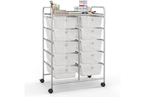 TANGZON 10 Drawers Storage Cart, Rolling Utility Cart with Lockable Wheels, Multipurpose Mobile Organizer Trolley for Home Office Stationery Beauty & Salon (Clear)