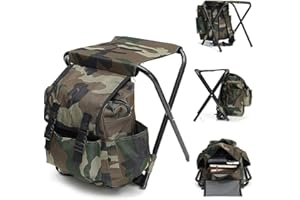 Yintrinsic Chaise Pliante Camping Sac à Dos Imperméable - Siège Portable 100kg pour Pêche, Randonnée avec Design Stable (Camouflage)