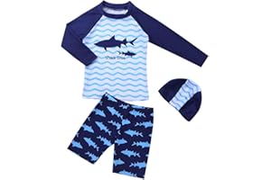 TiaoBug Kids Boys Long Sleeve Sunsuit Swimwear Sets UPF 50+ Sun Protective Two Piece Rash Guard Swimsuits