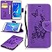 Produktbild Lonchee Samsung Galaxy J5 (2016) SM-J510F Wallet Tasche Brieftasche Schutzhülle , geprägten Prägung Muster Design Hochwertige PU Leder Folio Tasche Case Hülle im Bookstyle mit Standfunktion Kredit Kartenfächer Abnehmbare Handschlaufe(lila Schmetterling Prägung)