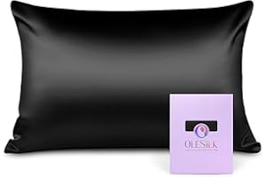 OLESILK Taie d'oreiller en Soie Naturelle de mûrier 16 Mommes: Prend Soin de Votre Peau et Moins de Perte de Cheveux - Noire, 50x75cm