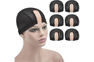 YTBYT 6 pièces Mesh Dôme U partie Perruque Chapeau de avec filet en dentelle pour la Fixer de perruques (Noir M)