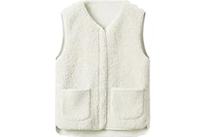 Yutdeng Gilet sans Manche Femme Zippé Gilet en Molleton Polaire Manteaux sans Manche Gilet Femme Hiver Sherpa Gilets Chaud Filles Automne Veste Matelassée Classique Blouson Casual Couleur Unie Poches