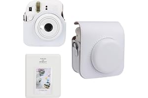 Meetikar Camera Case and 64 Pockets Photo Album Compatible with Fujifilm Instax Mini 12 Instant Camera, PU Leather Portable Mini 12 Camera Bag with Adjustable Shoulder Strap and Photo Album, White,