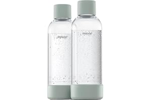 Mysoda : Bouteille de gazéification en PET sans BPA pour machine à eau pétillante, avec fermeture rapide et détails en composite de bois, 2 x 1 L - Vert sauge