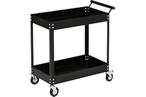 DURHAND Chariot d'atelier servante Atelier Chariot à Outils à 2 Niveaux, poignée latérale et roulettes verrouillables, pour Garage, entrepôt, Outils de Bricolage, Charge 150 Kg, 84,5x38x84cm, Noir