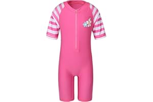 HUAANIUE Filles Enfants Maillot de Bain 1 Pièce Anti-UV UPF 50+ Enfants Filles Costume de Bain zippé 2-12 Ans