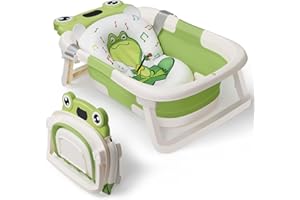 DEANIC Vaschetta Bagnetto Neonato Con Cuscino, Riduttore Da 0-24 Mesi, Appendibile Pieghevole Salvaspazio (Verde)