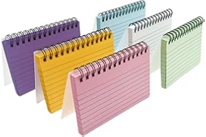 OJUSSA Flash Cards 300 Sheets Revision Cards 6Pcs Index Cards Multicolor Revision Flashcards Spiral Note Taking Paper for Office School Work Note List 5 * 3 Inches