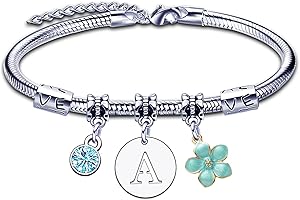 ZYMGUO Iniziale Bracciale Con Donna Ragazza Amica Sorella Compleanno Natale Ispirazione Regali Regolabili Ciondolo Con Lettera A-Z Colore Argento Bracciale Gioielli per Donne Ragazze Regali