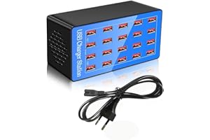 Balabaxer 20 porte stazione di ricarica USB,100W/20A blu stazione di ricarica desktop, caricabatterie USB multi porta per smartphone, tablet e altri dispositivi (Porto blu-20)