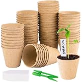 AISHOW 50 Pieces Seed Pots 8 cm Round Biodegradable Seedlings Germination | With 50 plant labels and garden tools