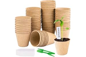 AISHOW Abbaubare Anzuchttöpfe 50 Stück 8cm Anzuchttöpfe Aussaattöpfe Pflanztopf Torftöpfe Runder Sämlingstopf Set mit 50 Stück Pflanzenetiketten and Garden Tools