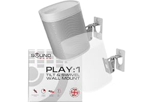 Sound bass Play 1 Wall Mount White Pair Compatible with Sonos Play:1 Only, Twin Pack, Adjustable Swivel & Tilt Mechanism, 2 Mounting Brackets Includes All Fixings