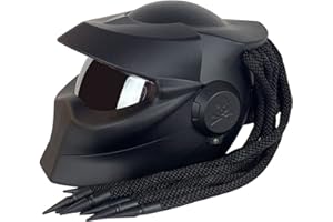 BAUTI ZGFHTY Predator Motorbike Helmet Robot Front Flip Sun Visor Helmet Braids Warning Lights ECE Approved Full Face Motorcycle Helmet Men Women Adult Off-Road Cruiser Chopper