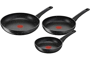 Lagostina Cucina Facile, Set padelle Antiaderenti Ø cm 20-24 - 28, 3 Pezzi, Batteria di Pentole Gas e Forno, Indicatore Cottura Thermo-Signal, Manici Ergonomici