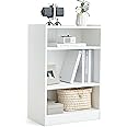 COSTWAY 3-Tier Cube Bookcase, Wooden Storage Bookshelf Open Shelving Unit with Adjustable Shelves and Anti-Toppling Device, Cube Storage Cabinet Organizer for Living Room Bedroom Office (White)