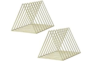 BEIHAOER 2 pcs Magazine Newspaper Holders, Desktop Iron Storage Rack Bookshelf Multifunction Triangle File Organizer Decor Home Office Bookcases (Gold)