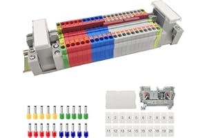 JINXIAN DIN Rail Connectors Block PT-2.5 Terminal Kit Rail Terminals Through Terminal Block Kit Electric with Rail Clamp Marking Strips Fixed Bridge End Brackets Aluminum Rail