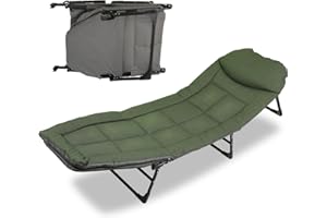 Peviasot Angelsport Karpfenliege 195 x 65 x 32 cm Angelliege bis 160KG Campingliege Höhenverstellbare Faltbares Feldbett mit Tragetasche Fischerliege für Camping, Angeln, Gärten Grün