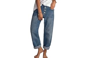 Tomwell Pantalons Femme Denim Straight Jean Droit Boyfriend Taille Haute Grandes Casual Rétro Printemps Jeans