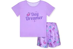 MHJY Pyjama Fille 2 Pièces Été – Ensemble T-Shirt Manches Courtes et Short pour Enfants 8 à 14 Ans – Vêtements de Nuit Doux Licorne Adolescente Cadeau