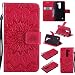Produktbild Lonchee LG Spirit 4G LTE H440N C70 Leder Wallet Tasche Brieftasche Schutzhülle , Sonnenblumen geprägten Muster Design Hochwertige PU Leder Folio Tasche Case Hülle im Bookstyle mit Standfunktion Kredit Kartenfächer (Rote)