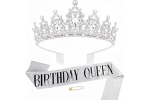 FELEA Corona Compleanno Diadema e Fascia per compleanno da Donna, Argento Tiara Regina Regalo Compleanno Ragazze Birthday Girl Sash Birthday Queen Fascia per Spose Concorsi di Bellezza Feste Compleanni