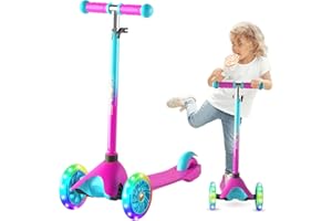 FAYDUDU 3 Wheel Scooter Kids Scooter Age 2-5 Kick Scooter for Toddlers Girls Boys, Light up Wheels, Adjustable Height, Lean to Steer, Non-Slip Deck, Lightweight Push Scooter for Children