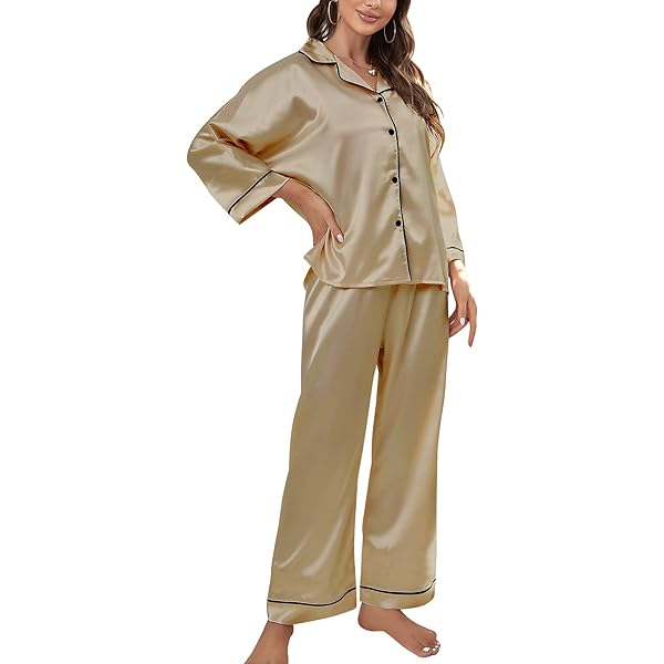 Amazon Pyjama Manches Longues Femme Pyjama Femme Soie Ensemble De