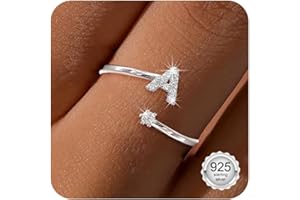 Maynor A-Z Buchstaben Ring Silber 925 Damen Cubic Zirkonia Wasserfeste Ringe – Verstellbare Rings von Größe 50 bis 60 Daumenring Fingerring Initialen Schmuck