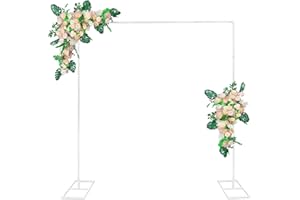 Fiita 2.5 * 2.5m Hochzeitsbogen-Hintergrundständer, quadratisch, goldfarben, Metallbogen, Hintergrund für Hochzeitszeremonie, Fotoautomaten, Geburtstag, Party Dekoration White