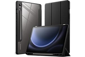 JETech Etui dla Samsung Galaxy Tab S10 Lite / S10 FE / S9 FE 10,9 Cala z S Pen Uchwytem, Przejaśniać Przezroczyste Twardy PC Tył, Ochronną Składana na Trzy Części Osłona (Czarny)