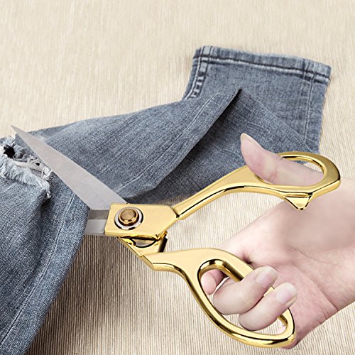 LAOYE Stoffschere Schneiderschere Edelstahl Textilschere Scheren Haushalt Büro Basteln 24cm golden Griff - 4